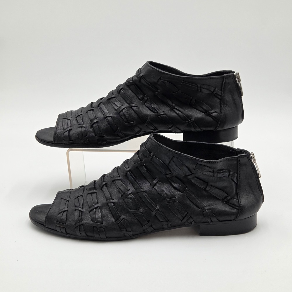 Ron White Womens 41 US 10 April Ribbon Weave Leather Peep Toe Sandals Black - Picture 4 of 7